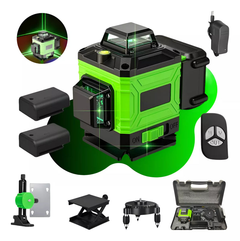 Kit Nível Laser Verde 12 Linhas 40m com Tripé + Esquadro + Suporte -  Recarregável C/ Controle